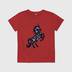 Футболка хлопковая детская Космический единорог на природе, цвет: красный
