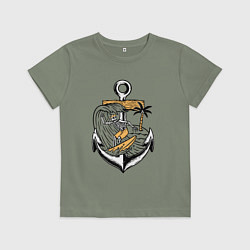 Футболка хлопковая детская Скелетик серфер, цвет: авокадо