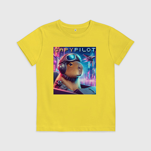 Детская футболка Capybara is a cool pilot - ai art fantasy / Желтый – фото 1