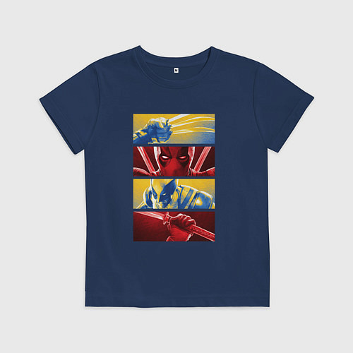 Детская футболка Дэдпул и Росомаха - комикс / Тёмно-синий – фото 1
