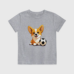Футболка хлопковая детская Корги с футбольным мячом, цвет: меланж