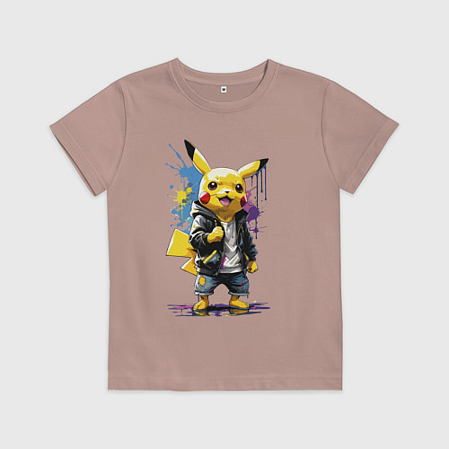 Детская футболка Cool Pikachu - watercolor sketch / Пыльно-розовый – фото 1