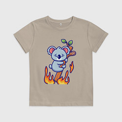 Футболка хлопковая детская Пожар у коалы, цвет: миндальный