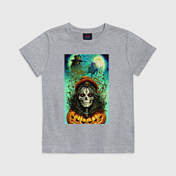 Футболка хлопковая детская Скелет ведьмы - хэллоуин, цвет: меланж