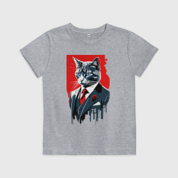 Футболка хлопковая детская Кот джентльмен с голубыми глазами - мем, цвет: меланж