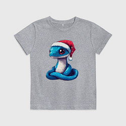 Футболка хлопковая детская Новогодняя голубая змейка, цвет: меланж