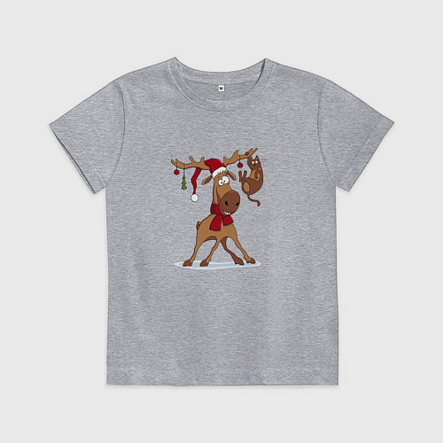 Детская футболка Новогодний олень с котиком / Меланж – фото 1