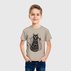 Футболка хлопковая детская Keep calm and love cats, цвет: миндальный — фото 2