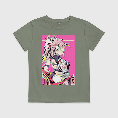 Детская футболка Геншин Яэ Мико Гудзи Яэ / Авокадо – фото 1
