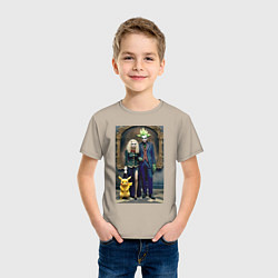 Футболка хлопковая детская Семейный портрет с покемоном - готика, цвет: миндальный — фото 2