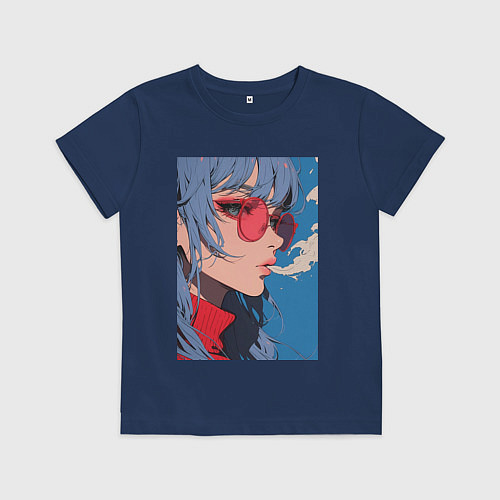 Детская футболка Девушка в очках арт / Тёмно-синий – фото 1