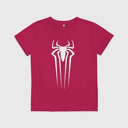 Футболка хлопковая детская Белая эмблема Человека-паука, цвет: маджента