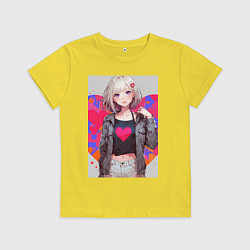 Футболка хлопковая детская Аниме девочка сердце, цвет: желтый
