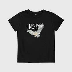 Футболка хлопковая детская Букля - письмо из Хогвартса - сова, цвет: черный