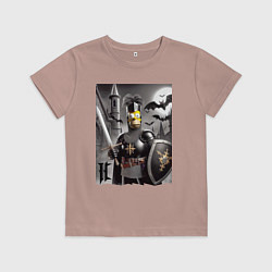 Футболка хлопковая детская Рыцарь Гомер Симпсон - нейроарт фантазия, цвет: пыльно-розовый