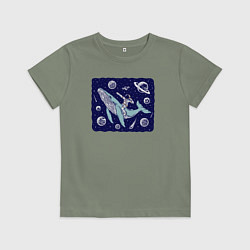 Футболка хлопковая детская Кит и космонавт, цвет: авокадо