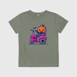 Футболка хлопковая детская Тыква на тракторе, цвет: авокадо