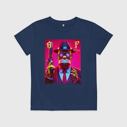 Детская футболка Cyber godfather Homer Simpson - mafia / Тёмно-синий – фото 1