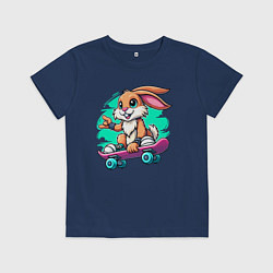 Футболка хлопковая детская Зайчонок крутой скейтбордист - нейроарт, цвет: тёмно-синий