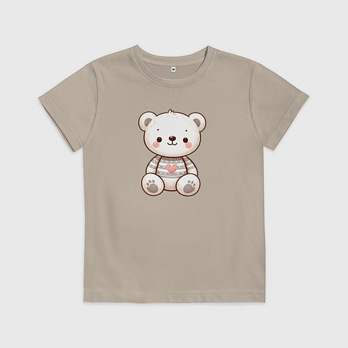 Детская футболка Милый белый мишка в свитере / Миндальный – фото 1