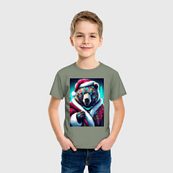 Футболка хлопковая детская Cyber bear - Santa Claus, цвет: авокадо — фото 2