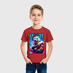 Футболка хлопковая детская Cyber new year - bear ai art, цвет: красный — фото 2