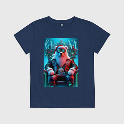 Футболка хлопковая детская Медведь на кибер троне - нейроарт, цвет: тёмно-синий