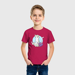 Футболка хлопковая детская Re:Zero Пак кот, цвет: маджента — фото 2