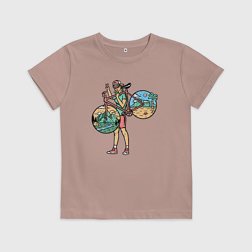 Детская футболка Девушка с великом / Пыльно-розовый – фото 1