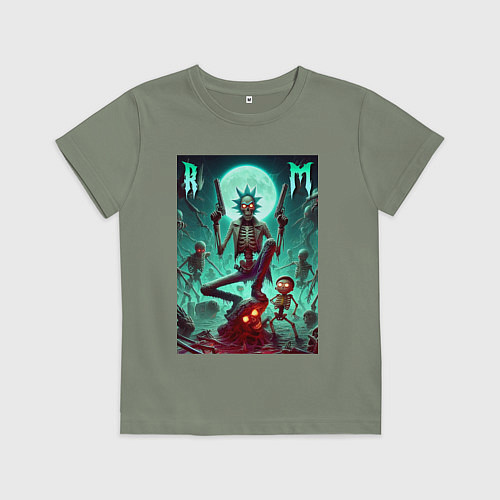 Детская футболка Скелет Рика с двумя пистолетами и Морти / Авокадо – фото 1