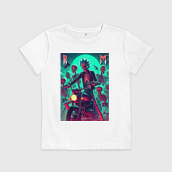 Футболка хлопковая детская Рик Санчес крутой байкер - нейроарт, цвет: белый