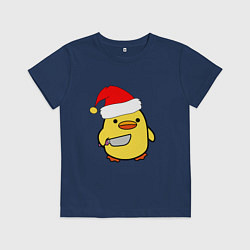 Футболка хлопковая детская Новогодняя утка с ножом, цвет: тёмно-синий