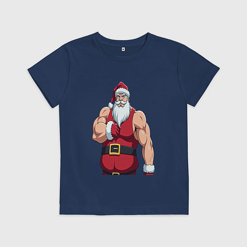 Детская футболка Качок дед мороз / Тёмно-синий – фото 1