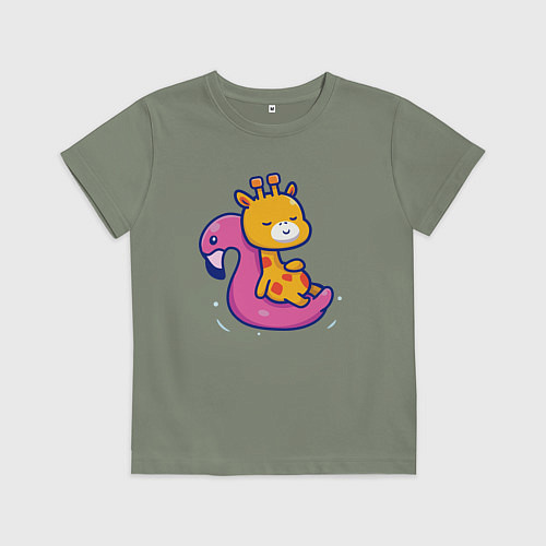 Детская футболка Жираф в бассейне / Авокадо – фото 1
