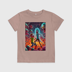 Футболка хлопковая детская Рик и Морти оказались в аду - неоновое свечение, цвет: пыльно-розовый
