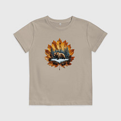 Футболка хлопковая детская Медведь на кленовом листе, цвет: миндальный