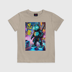 Футболка хлопковая детская Тоторо кибер ниндзя - неоновое свечение, цвет: миндальный