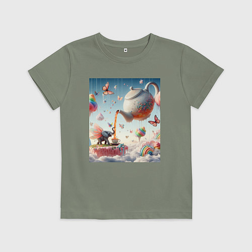 Детская футболка Чаепитие крылатого слона - психоделика / Авокадо – фото 1