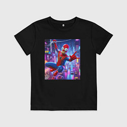 Футболка хлопковая детская Homer Simpson and Spider man - collaboration, цвет: черный