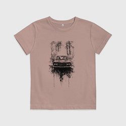 Футболка хлопковая детская Авто в лесу, цвет: пыльно-розовый