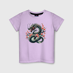 Футболка хлопковая детская Japanese dragon and sakura - irezumi, цвет: лаванда