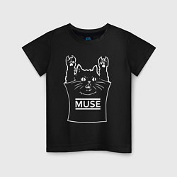 Футболка хлопковая детская Muse - cat rock, цвет: черный