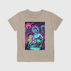 Футболка хлопковая детская Рик и Морти изучают инопланетное насекомое, цвет: миндальный