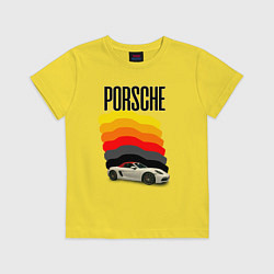 Футболка хлопковая детская Автомобиль Porsche на фоне флага ФРГ, цвет: желтый