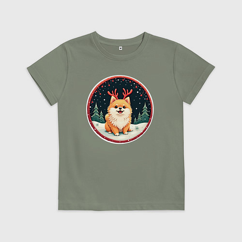 Детская футболка Милый померанец с оленьими рожками / Авокадо – фото 1