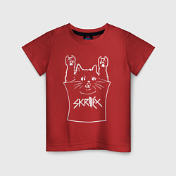 Футболка хлопковая детская Skrillex - cat rock, цвет: красный