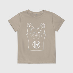 Футболка хлопковая детская Twenty one pilots - cat rock, цвет: миндальный