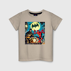 Футболка хлопковая детская Batman with Spider-man - ai art fantasy, цвет: миндальный