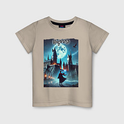 Футболка хлопковая детская Nightly Hogwarts - neon glow, цвет: миндальный