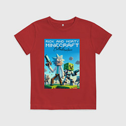 Футболка хлопковая детская Rick and Morty Minecraft - collaboration, цвет: красный